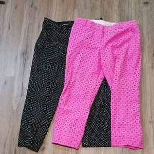 8 J. Crew Pink and Black Café Capri Pants